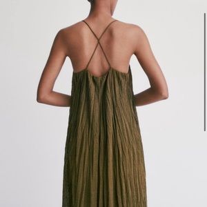 Massimo Dutti dress with open back detail in Khaki